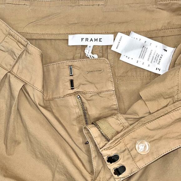 Frame Tan Khaki Front Pleats Rolled Hems Shorts Sz6 Pockets Zip Fly Button NWT - Picture 14 of 14